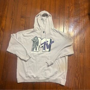 MTV Hoodie Retro Music Astronaut Music TV Fleece Pullover Mens XL
